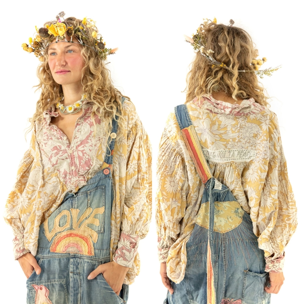 New Magnolia Pearl Love Applique Overalls Woodstock 032 Overall Denim Jeans jean - Picture 7 of 17